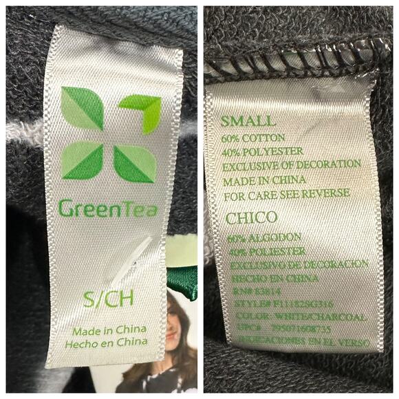 NEW Green Tea Hooded Sweatshirt Hoodie Athleisure Gray White Tie Dye Size Small - Picture 4 of 4